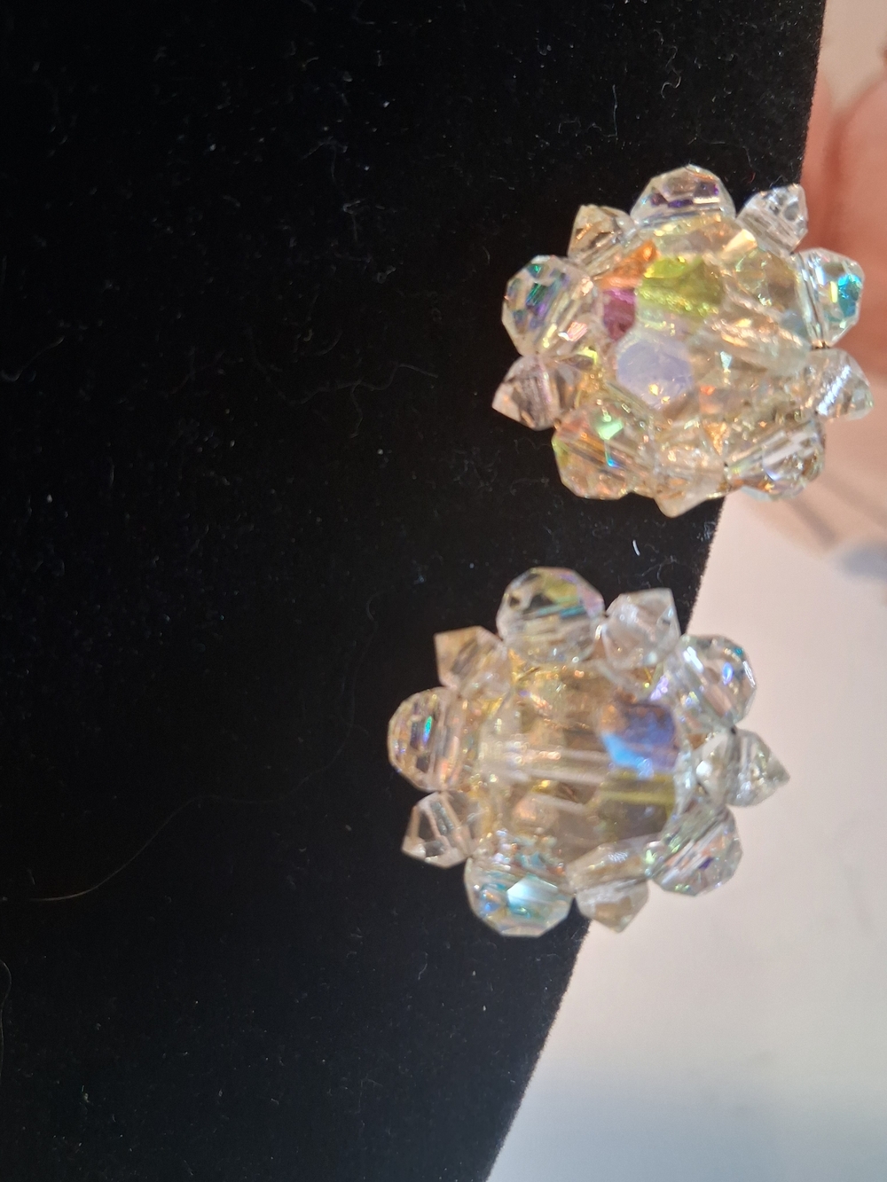 VINTAGE LISNER AB Crystal Aurora Cluster Clip-On Earrings - Clear Iridescent